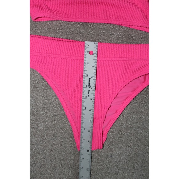Billabong Neon Pink Smocked Bikini Set Scoop Neck High Cut Two Piece Small - Picture 7 of 9